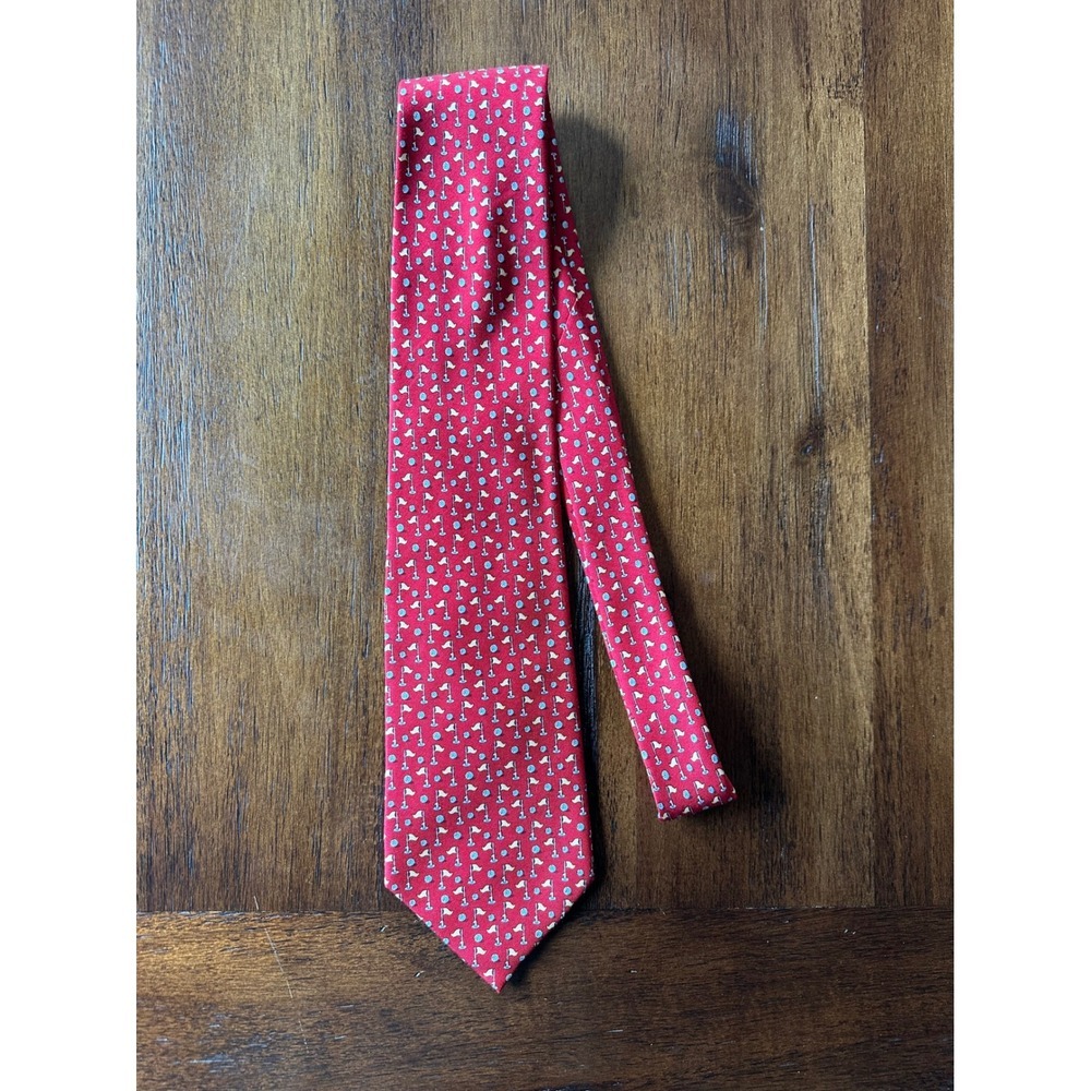 Vineyard Vines Mens Silk Tie Red Golf Ball Flag Pattern Martha's Vineyard